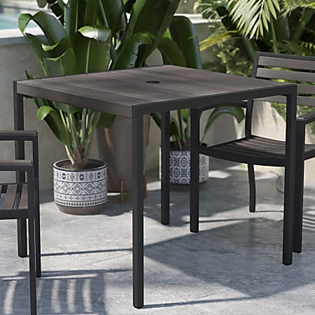 Flash Furniture Outdoor Dining Table Furniture With Umbrella Holder Hole, 29-1/2”H x 35-1/4”W x 31-1/4”D, Gray Wash Teak