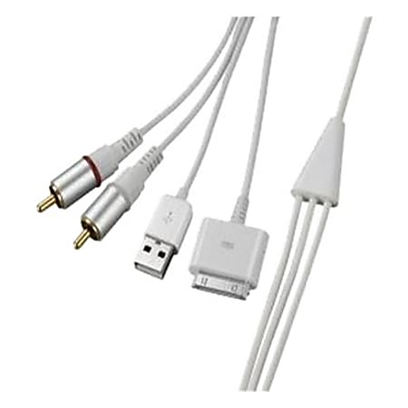 4XEM Apple® 30-Pin To RCA Audio Male Plus USB Charging Combo Cable, 4.2', White