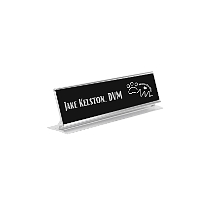 Custom Engraved Plastic Desk Sign With Metal Pedestal Holder, 2" x 8"