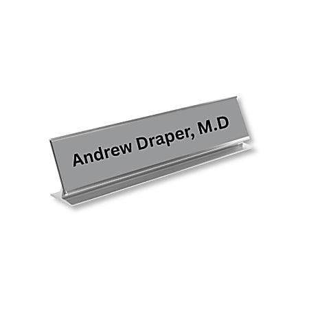 Custom Engraved Plastic Desk Sign With Metal Pedestal Holder, 2" x 10"