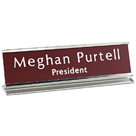 Custom Engraved Plastic Desk Sign With Metal Pedestal Holder, 2" x 10"