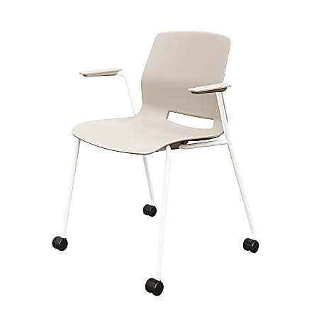 KFI Studios Imme Stack Chair With Arms And Caster Base, Moonbeam/White