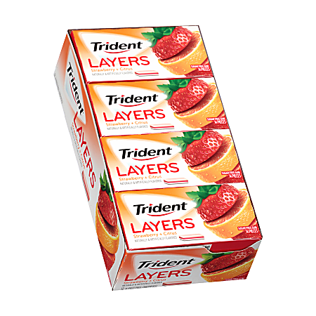 Trident® Layers Strawberry And Citrus Gum, 14 Pieces Per Box, Pack Of 12 Boxes