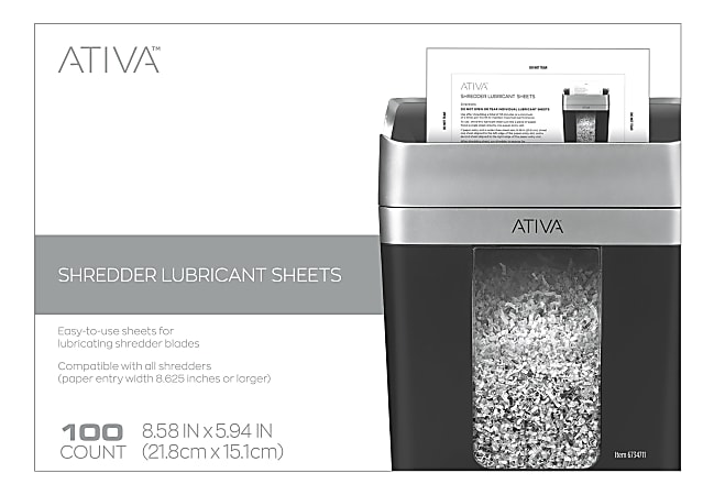 Ativa Shredder Lubricant Sheets, Pack Of 100 Sheets