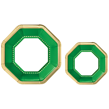 Amscan Octagonal Premium Plates, Festive Green, 20 Plates Per Pack, Case Of 2 Packs