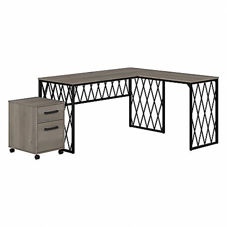kathy ireland® Home by Bush Business Furniture City Park 60"W Industrial L-Shaped Corner Desk With Mobile File Cabinet, Driftwood Gray, Standard Delivery