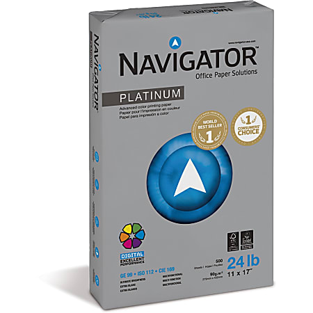 Navigator Platinum Digital Copier And Printer Paper, 5 Reams, Ledger Size, 2500 Sheets Total, 24 lb, Bright White, 500 Sheets Per Ream - NPL1724