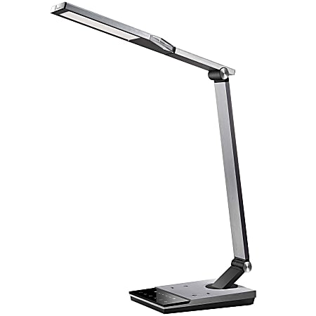 WorkPro™ LED USB Desk Lamp with Qi Certified Wireless Charger and Timer, 17-1/2"H, Brushed Metal/Gray