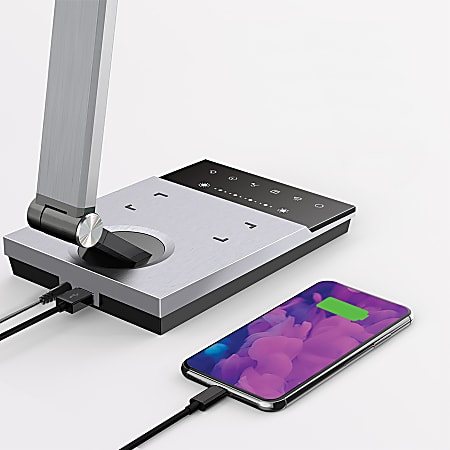 WorkPro LED USB Desk Lamp with Wireless Charger and Timer 17 12 H Brushed MetalGray ODP Business Solutions