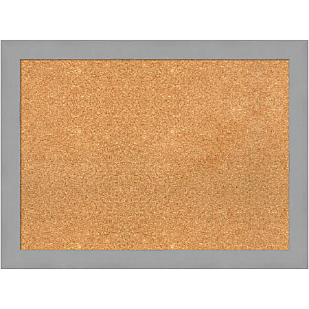Amanti Art Rectangular Non-Magnetic Cork Bulletin Board, Natural, 31” x 23”, Brushed Nickel Plastic Frame