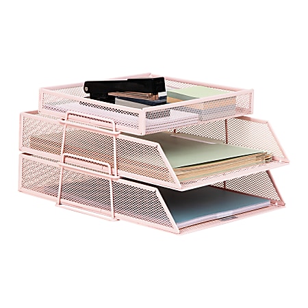 Mind Reader 2-Tier Paper Tray With Top Supply Compartment, 6-3/4"H x 13-1/4"W x 10-1/2"D, Pink