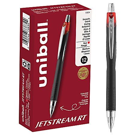 uni-ball® Jetstream™ RT Retractable Ballpoint Pens, Bold Point, 1.0 mm, Black Barrel, Red Ink, Pack Of 12