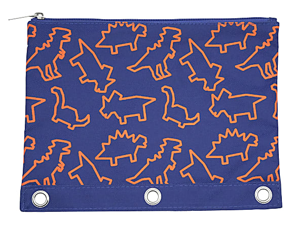 Office Depot® 3-Ring Pencil Pouch, 7" x 9-13/20", Navy/Orange Dino