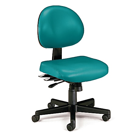 OFM Anti-Microbial Vinyl Multi-Shift Task Chair, 35"H x 20"W x 20"D, Black Frame, Teal Fabric