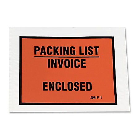 3M Full Print Packing List Envelopes - Packing List - 4 1/2" Width x 5 1/2" Length - Self-sealing - Polyethylene - 100 / Box - Orange