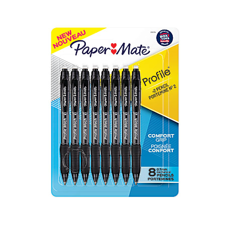 Paper Mate Profile Mechanical Pencils, 0.7 mm, HB #2 Lead, Black Barrel, Pack Of 8 Pencils