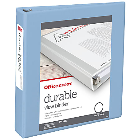 Office Depot® Brand 3-Ring Durable View Binder, 1-1/2" Round Rings, Baby Blue