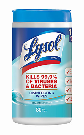 Lysol® Disinfecting Wipes, Ocean Fresh Scent, 80 Sheets Per Tub, Box Of 6