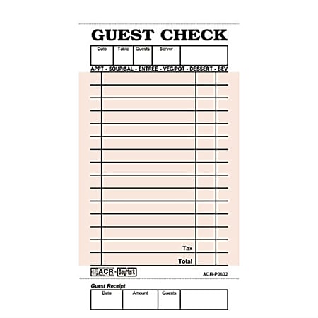 Daymark Numbered Guest Checks, Pink, 50 Checks Per Book, Case Of 50 Books