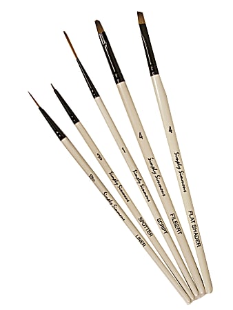 Robert Simmons Simply Simmons Value Paint Brush Set, Devilish Detail, Assorted Sizes, Assorted Bristles, White, Set Of 5