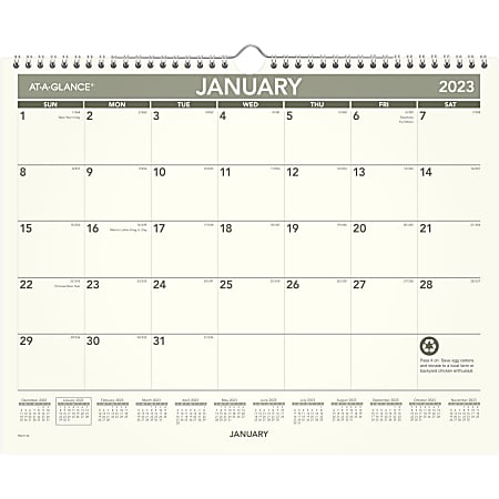 AT-A-GLANCE® Monthly Wall Calendar, 15" x 12", 100% Recycled, January To December 2023