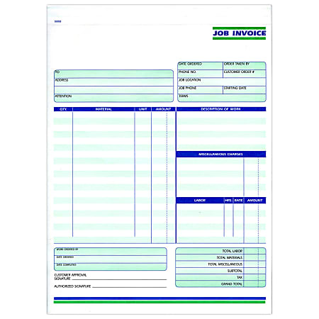 Custom Carbonless Business Forms, Pre-Formatted, Job Invoice Forms, Ruled, 8 1/2” x 11”, 3-Part, Box Of 250