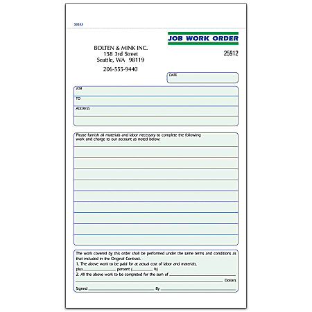 Custom Carbonless Business Forms Pre Formatted Job Work Order Forms 5 ...
