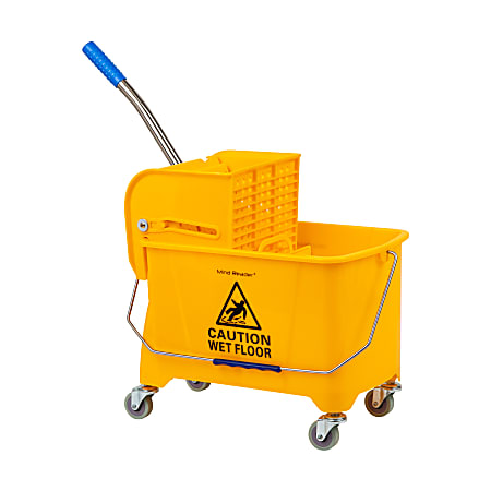 Mind Reader Mobile Heavy-Duty Mop Bucket With Upward Press Wringer, 5.5 Gallon, 24-1/2"H x 10-3/4"W x 16-1/4"D, Yellow