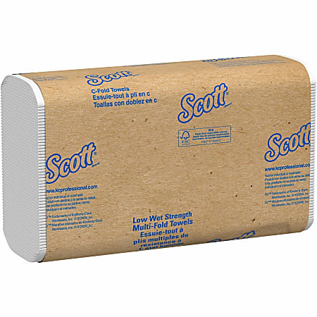 Scott Essential Low Wet Strength Towels - C-fold - 10.10" Width x 13.10" Length - White - 200 Pack - 12 / Carton