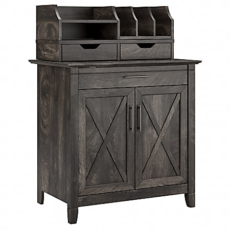 Bush Furniture Key West Secretary Desk With Storage And Desktop Organizers, Dark Gray Hickory, Standard Delivery