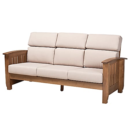 Baxton Studio Charlotte 3-Seater Sofa, Taupe/Walnut Brown