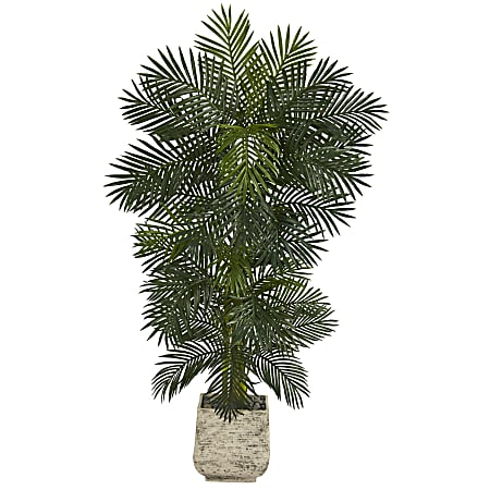 Nearly Natural Golden Cane Palm 78”H Artificial Tree With Planter, 78”H x 14”W x 12”D, Green/White