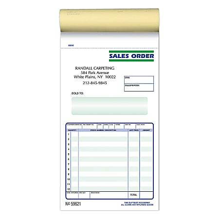 Custom Pre-Formatted 2-Part Business Forms, Sales Order Book, 4 1/4” x 7”, White/Canary, 50 Sets Per Book, Box Of 10 Books