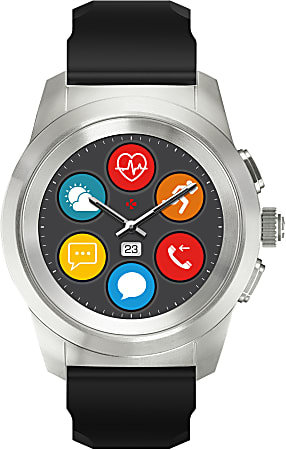 MyKronoz ZeTime Original Hybrid Smartwatch Regular Brushed SilverBlack Silicone Flat KRZT1RO BSL BKSIL Office Depot