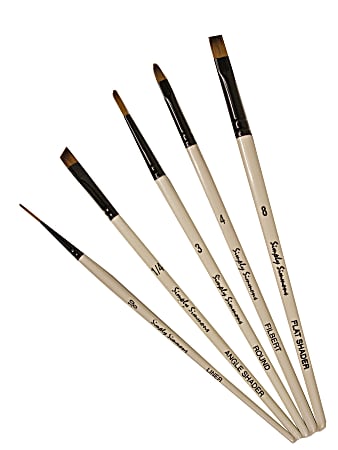 Robert Simmons Simply Simmons Value Paint Brush Set, Go To Set, Assorted Sizes, Assorted Bristles, Synthetic, White, Set Of 5