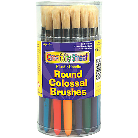 Chenille Kraft Colossal Brush Set, Assorted, Round Bristle, Hog Hair, Set Of 30