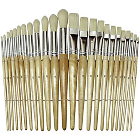 Chenille Kraft Flat And Round Wood Paint Brush Set Flat Round Bristle Hog  Hair Brown Set Of 24 - Office Depot