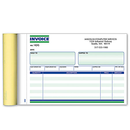 Custom Pre-Formatted Business Forms, Ruled Invoice Book, 7-3/4” x 5 1/2”, 2-Part, White/Canary, 50 Sets Per Book, Box Of 10 Books