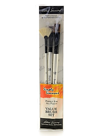 Robert Simmons Simply Simmons Value Paint Brush Set, Grass And Grain, Assorted Sizes, Assorted Bristles, White, Set Of 3