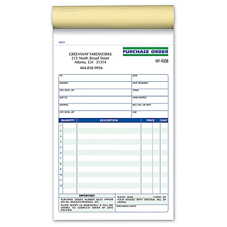 Custom Carbonless Business Forms, Pre-Formatted 3-Part Receipt Books, Purchase Order, White/Canary/Pink, 5 1/2” x 8”, 50 Sets Per Book, Box Of 2