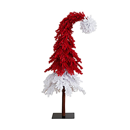 Nearly Natural 7’H Santa’s Hat Christmas Tree With 500 LED Lights And 1,272 Bendable Branches, 84”H x 42”W x 42”D, Red
