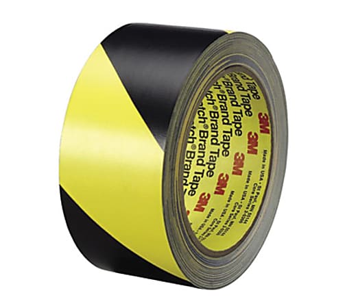 3M Diagonal Stripe Safety Tape - 36 yd x 2"- Black, Yellow - Vinyl - 5.40 mil - Rubber Resin Backing - Abrasion Resistant, Chemical Resistant -, 57022