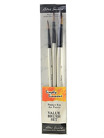 Robert Simmons Simply Simmons Value Paint Brush Set, Assorted Sizes, Round Bristle, Synthetic, White, Set Of 3