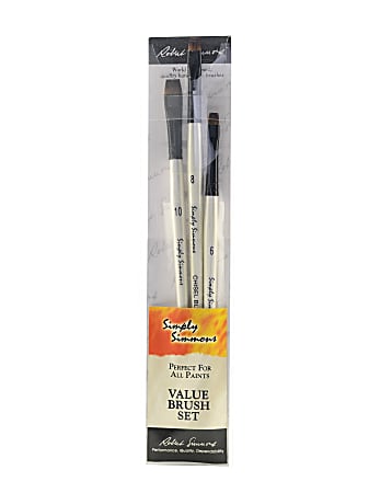 Robert Simmons Simply Simmons Value Paint Brush Set, Assorted Sizes, Blender Bristle, White, Set Of 3