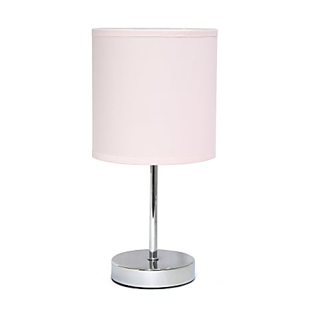 Simple Designs Mini Basic Table Lamp with Fabric Shade, 11"H, Blush Pink/Chrome