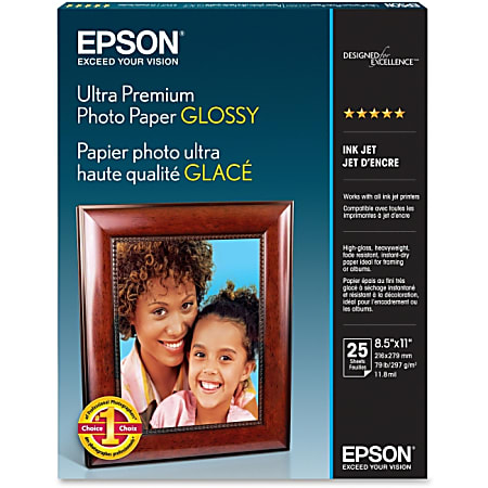 Epson Ultra Premium Photo Paper - Letter - 8.50" x 11" - Glossy - 25 / Pack - Bright White