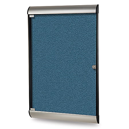 Ghent Silhouette 1 Door Enclosed Vinyl Bulletin Board, Satin Aluminum Frame, 48"H x 24"W, Ocean