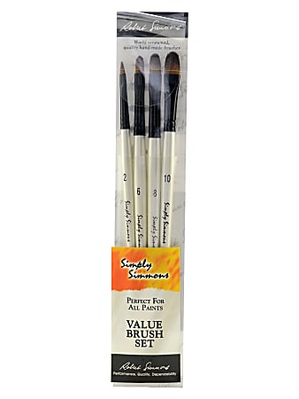 Robert Simmons Simply Simmons Value Paint Brush Set, Assorted Sizes, Filbert Bristle, Synthetic, White, Set Of 4