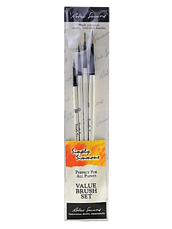 Robert Simmons Simply Simmons Value Paint Brush Set, Dot The Eyes, Assorted Sizes, Assorted Bristles, Synthetic, White, Set Of 4