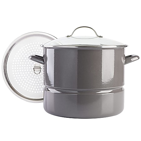 Kenmore 16-Quart Enamel On Steel Stock Pot With Steamer And Lid, Graphite Gray